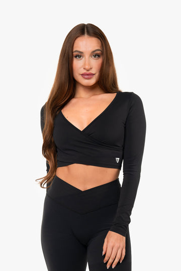 TOP WRAP CROP MANCHES LONGUES SOFTLUXE - BLACK