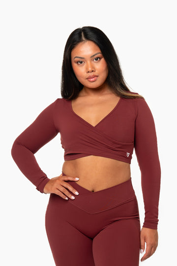 TOP WRAP CROP MANCHES LONGUES SOFTLUXE - RED VELVET