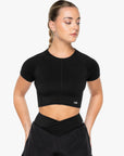 TOP POWER CROP MANCHES COURTES SMOOTH-FIT - BLACK