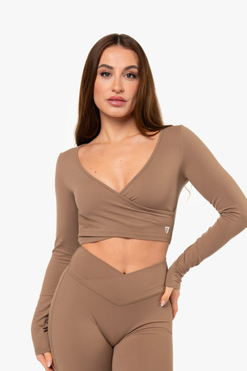 TOP WRAP CROP MANCHES LONGUES SOFTLUXE - CAFE LATTE