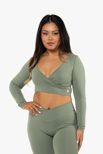 TOP WRAP CROP MANCHES LONGUES SOFTLUXE - PISTACHIO