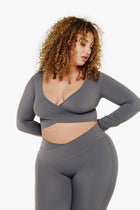 TOP WRAP CROP MANCHES LONGUES SOFTLUXE - MOON GREY