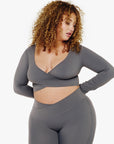 TOP WRAP CROP MANCHES LONGUES SOFTLUXE - MOON GREY