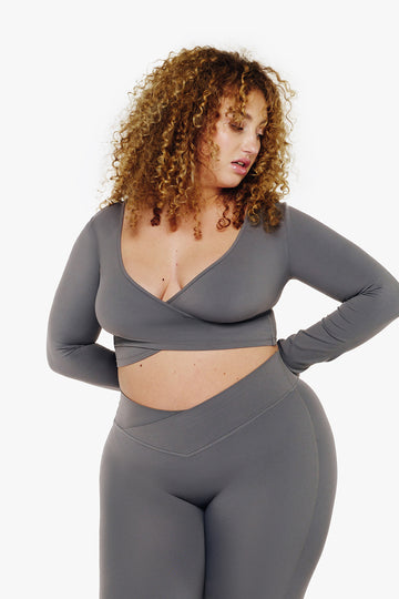 TOP WRAP CROP MANCHES LONGUES SOFTLUXE - MOON GREY