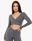 TOP WRAP CROP MANCHES LONGUES SOFTLUXE - MOON GREY