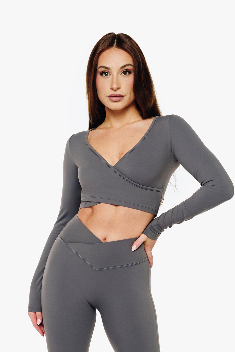 TOP WRAP CROP MANCHES LONGUES SOFTLUXE - MOON GREY