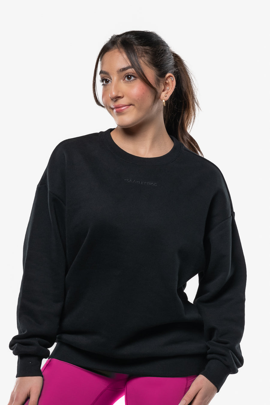 SWEATSHIRT LOOSE MINIMAL "OCTOBER PINK" - BLACK