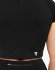 TOP POWER CROP MANCHES COURTES SMOOTH-FIT - BLACK