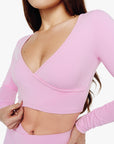 TOP WRAP CROP MANCHES LONGUES SOFTLUXE - ROSE GLOW