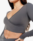 TOP WRAP CROP MANCHES LONGUES SOFTLUXE - MOON GREY