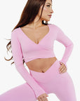 TOP WRAP CROP MANCHES LONGUES SOFTLUXE - ROSE GLOW