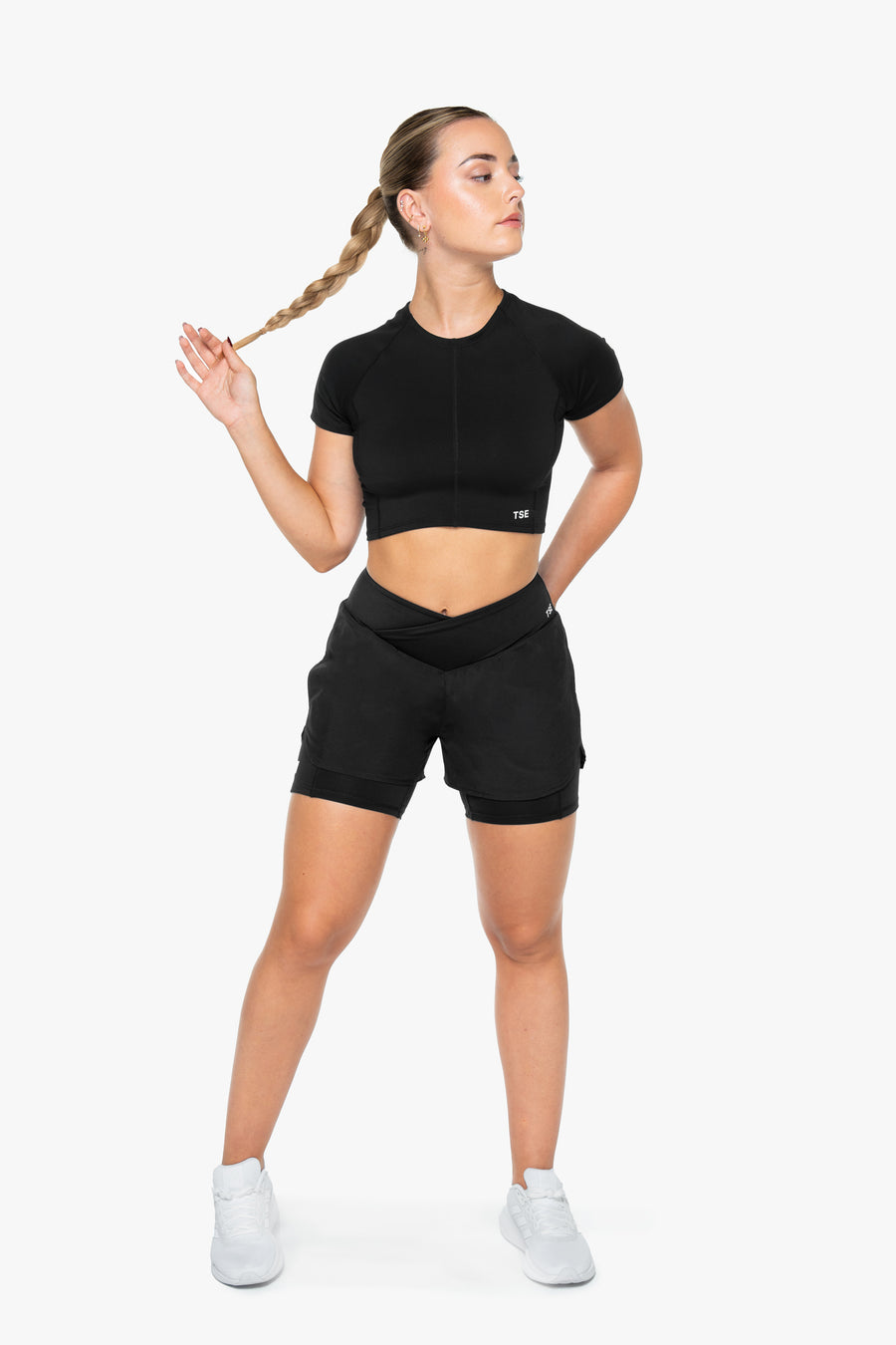 TOP POWER CROP MANCHES COURTES SMOOTH-FIT - BLACK