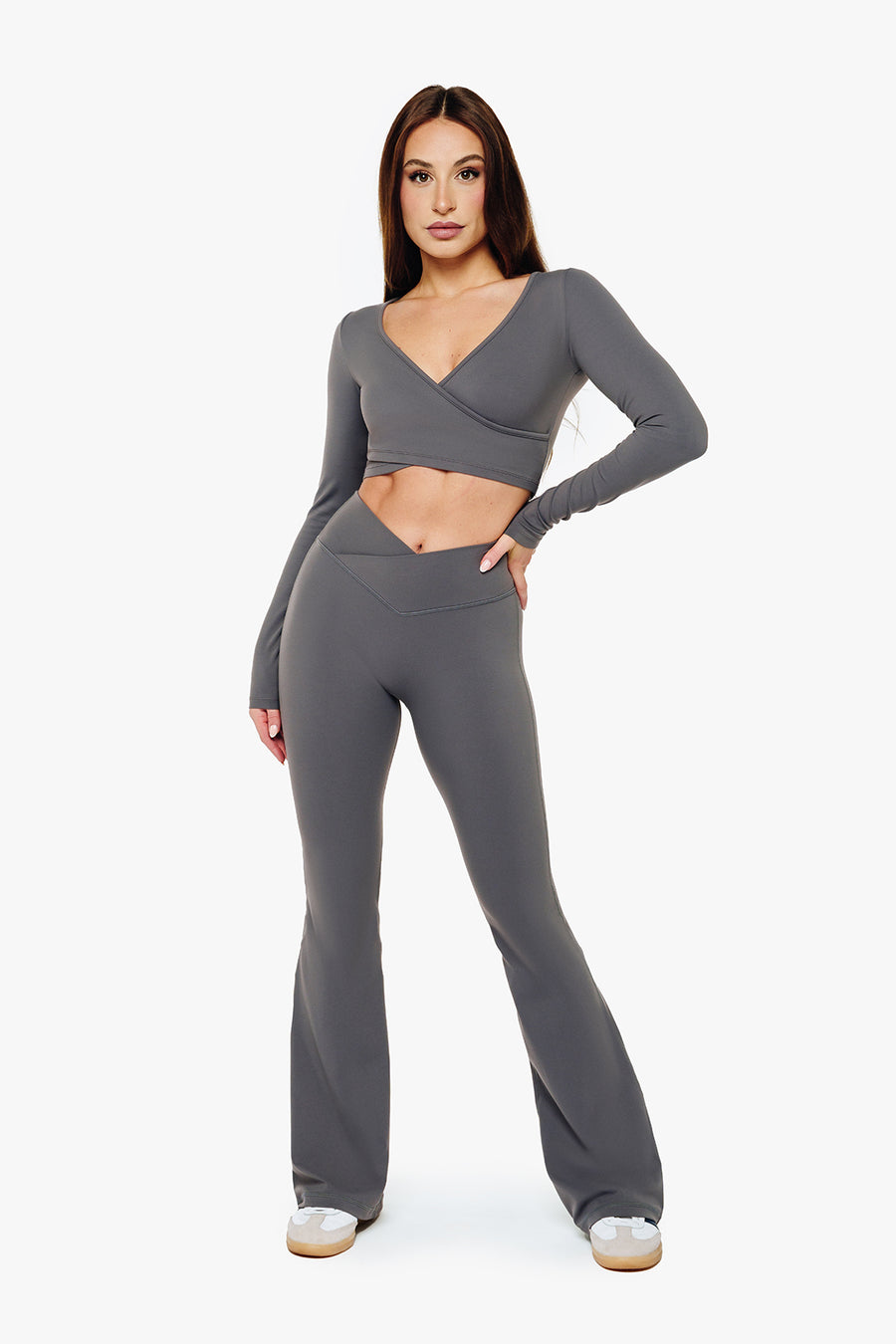 TOP WRAP CROP MANCHES LONGUES SOFTLUXE - MOON GREY