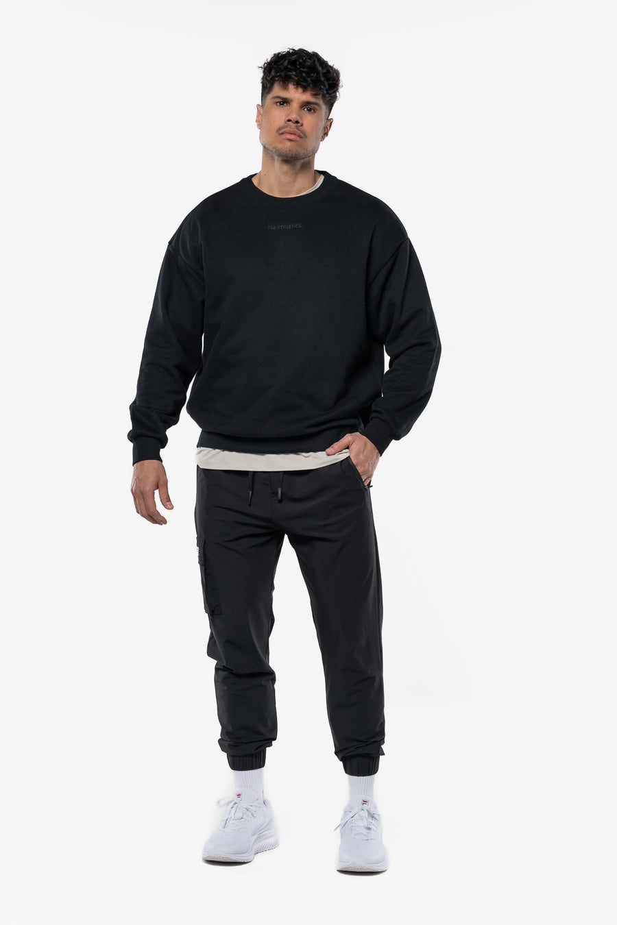 SWEATSHIRT LOOSE MINIMAL "OCTOBER PINK" - BLACK