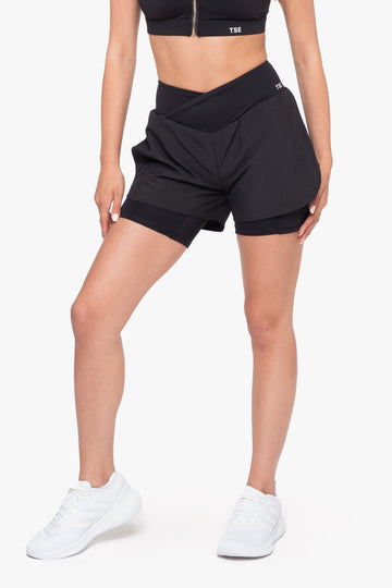 SHORT 2 IN 1 CROSSED - BLACK