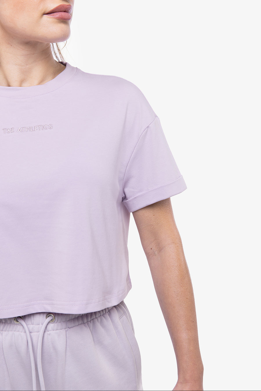 T-SHIRT MINIMAL CROP MANCHES COURTES - LILAC